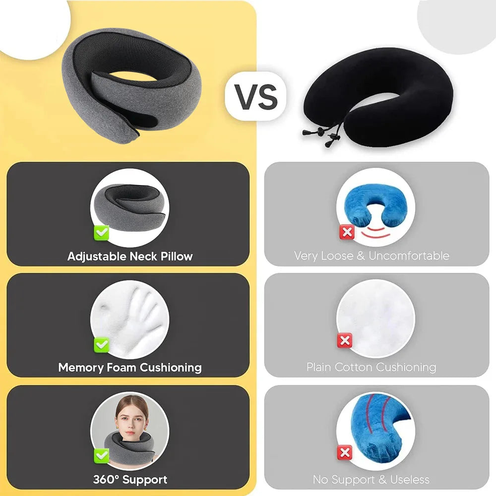Memory Foam Portable U-Shaped Travel Pillow for Neck Support and Comfort During Breaks